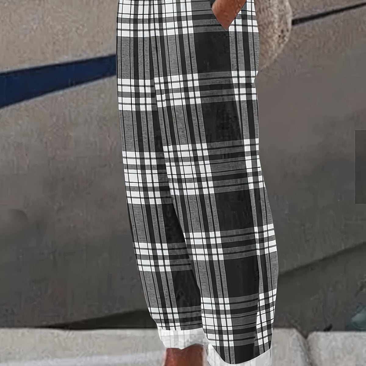 Women's Plus Plaid Print High Rise Loose Fit Trousers