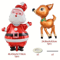 2pcs Santa Claus Reindeer Christmas Balloon Set with Ribbon and Straw
