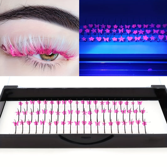UV Fluorescent Pink Sequin False Eyelashes Masquerade Party Makeup