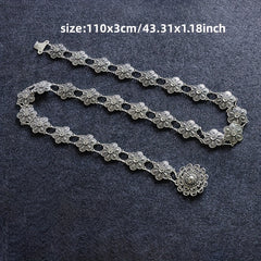 Boho Flower Hollow Out Belt Silvery Metal Waist Chain Dress Girdle