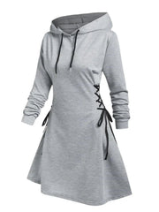  Gothic Hooded Sweatshirt Dress Lace Up