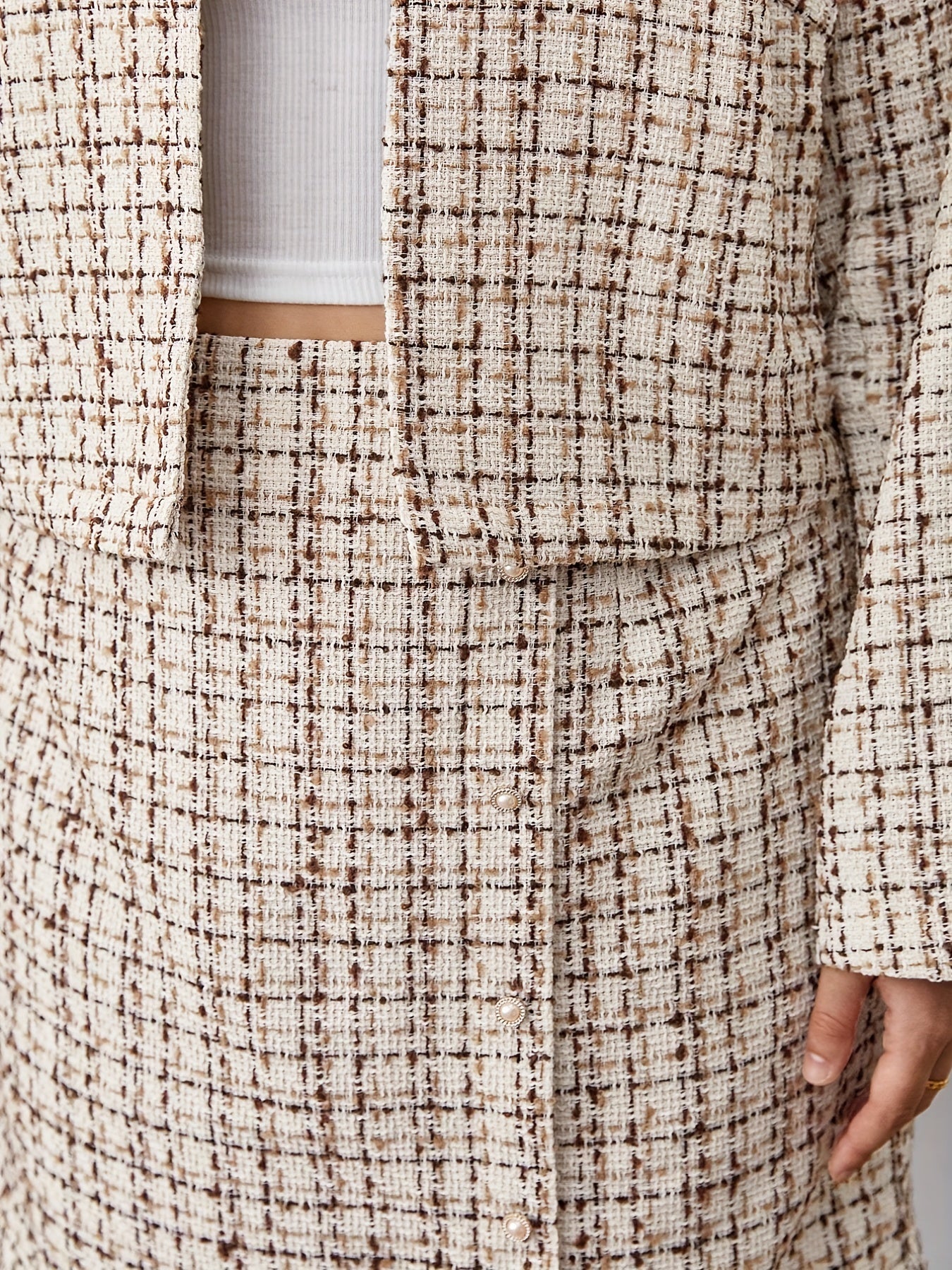 Women's Plus Tweed Coat & Mini Skirt Two Piece Set