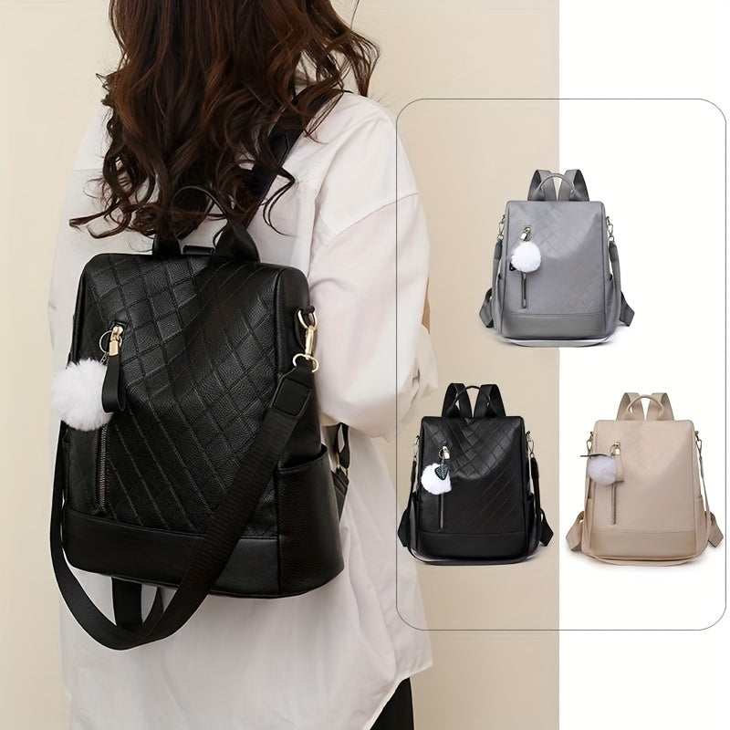 Rhombus Embossed Backpack Purse Anti-theft School Bag
