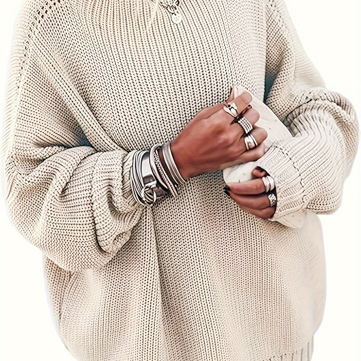  Solid Long Sleeve Casual Sweater