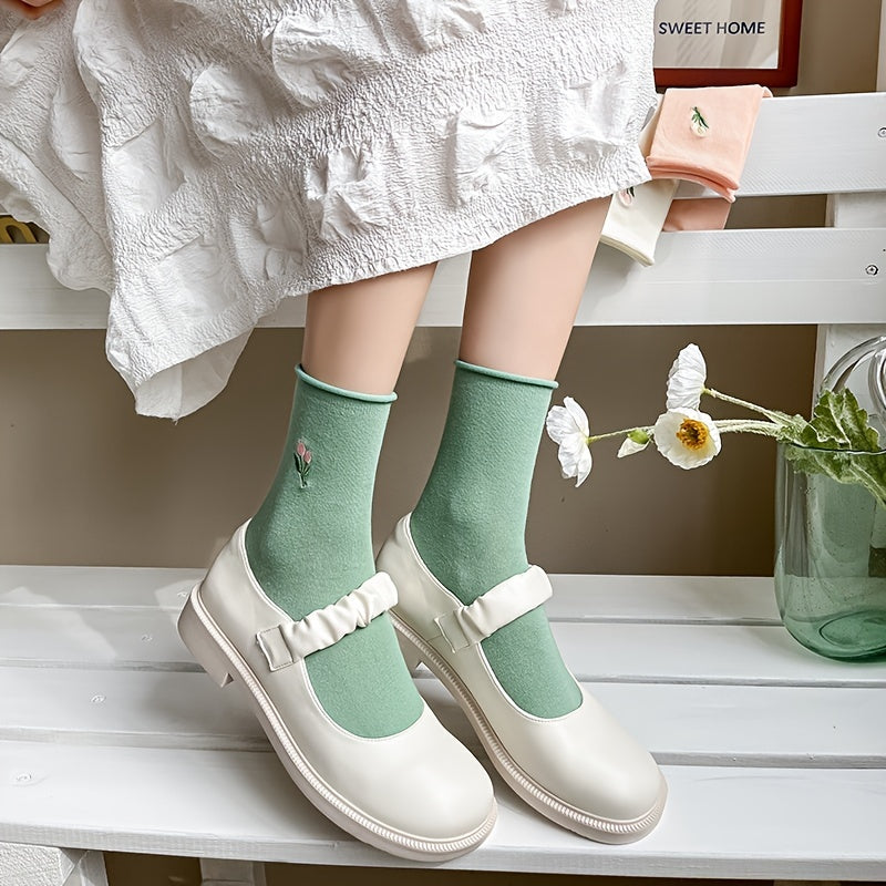 Soft Cotton Ankle Socks Floral Pattern Women's Stocking