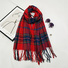 Plaid Tassel Scarf Women's Long Shawl Winter Warm Large Scarf