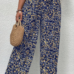  Boho Pants: Ditsy Floral Print High Rise Wide Leg Trousers With Belt