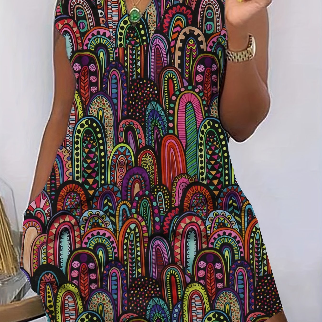  Paisley Print V Neck Tank Dress With Pockets