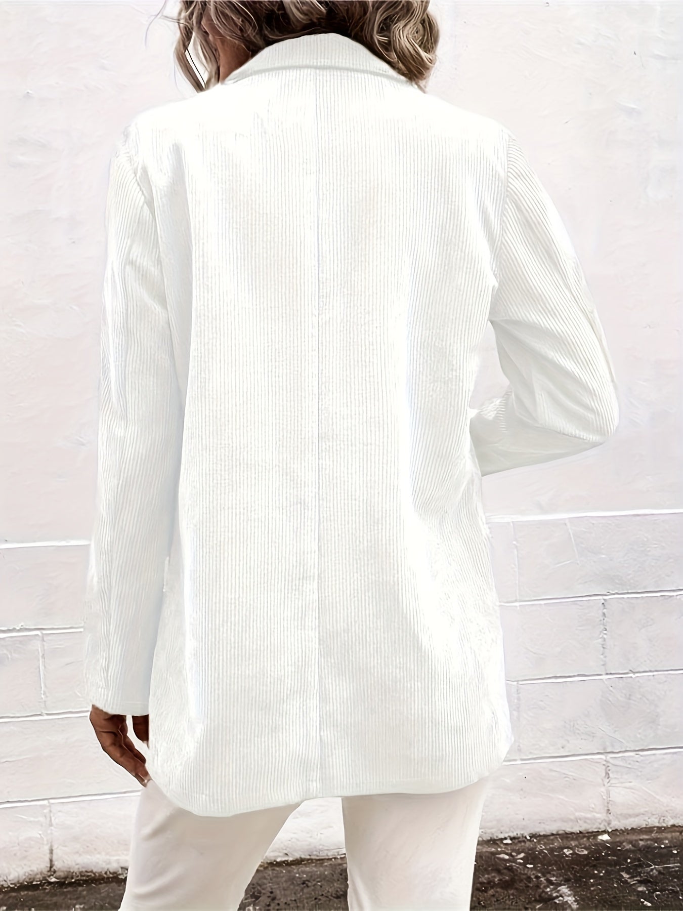 Solid Corduroy Long Sleeve Double Breast Button Lapel Collar Blazer