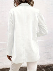 Solid Corduroy Long Sleeve Double Breast Button Lapel Collar Blazer