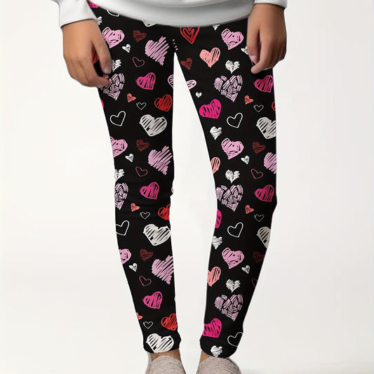 Heart Painting Graphic Leggings Girls Thick Leggings for Spring