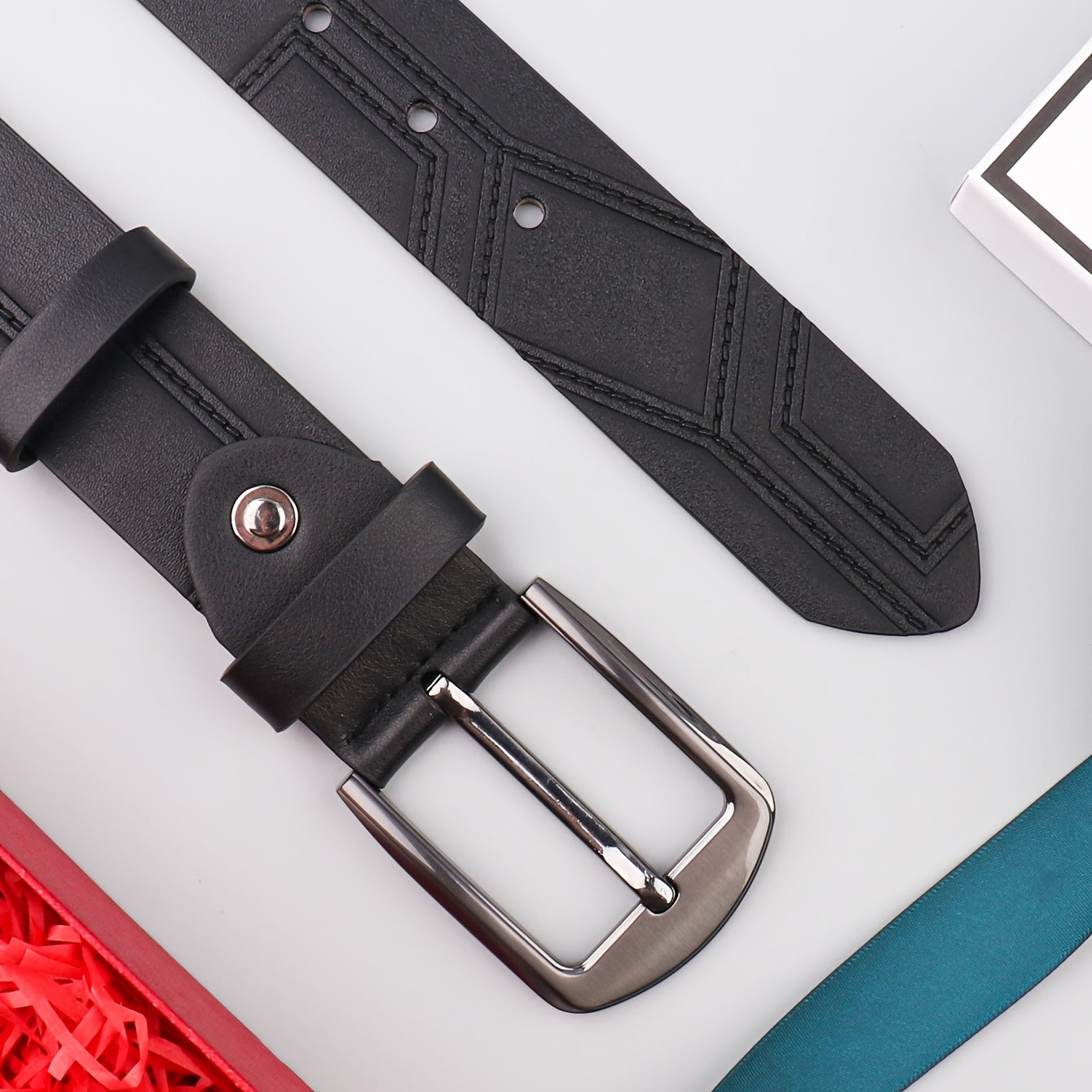 Men's Thread Alloy Needle Buckle PU Belt