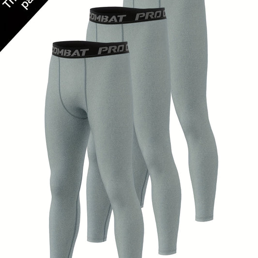 Men's 3pcs Solid Leggings Active Quick Drying Compression Pants