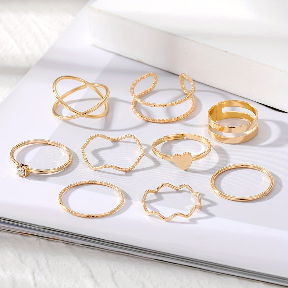 Geometric Ring Set Inlaid Rhinestone Hip Hop Finger Jewelry