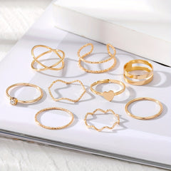 Geometric Ring Set Inlaid Rhinestone Hip Hop Finger Jewelry
