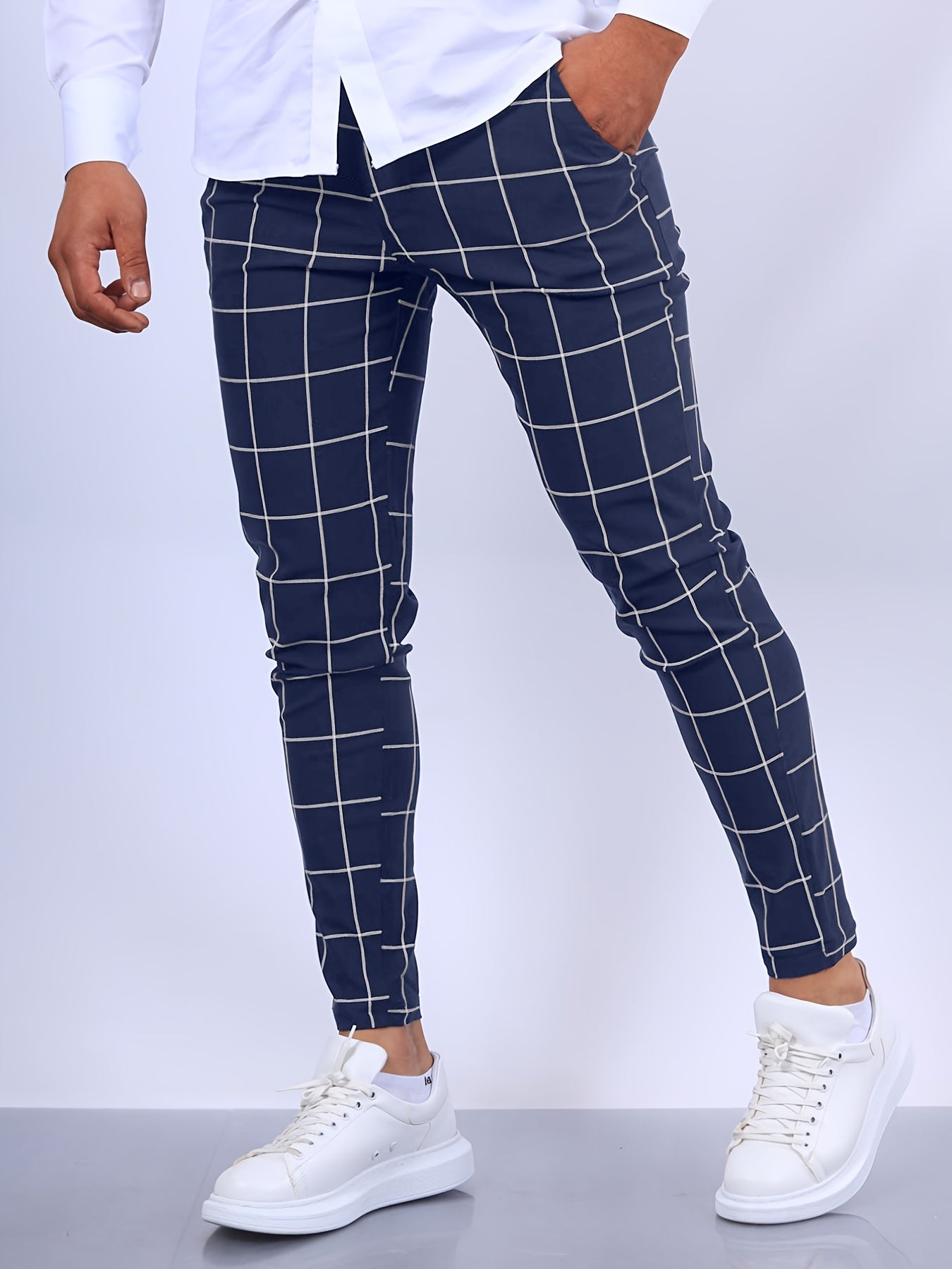 Slim Fit Plaid Slacks Men s Casual Vintage Style Slightly Stretch Dress Pants