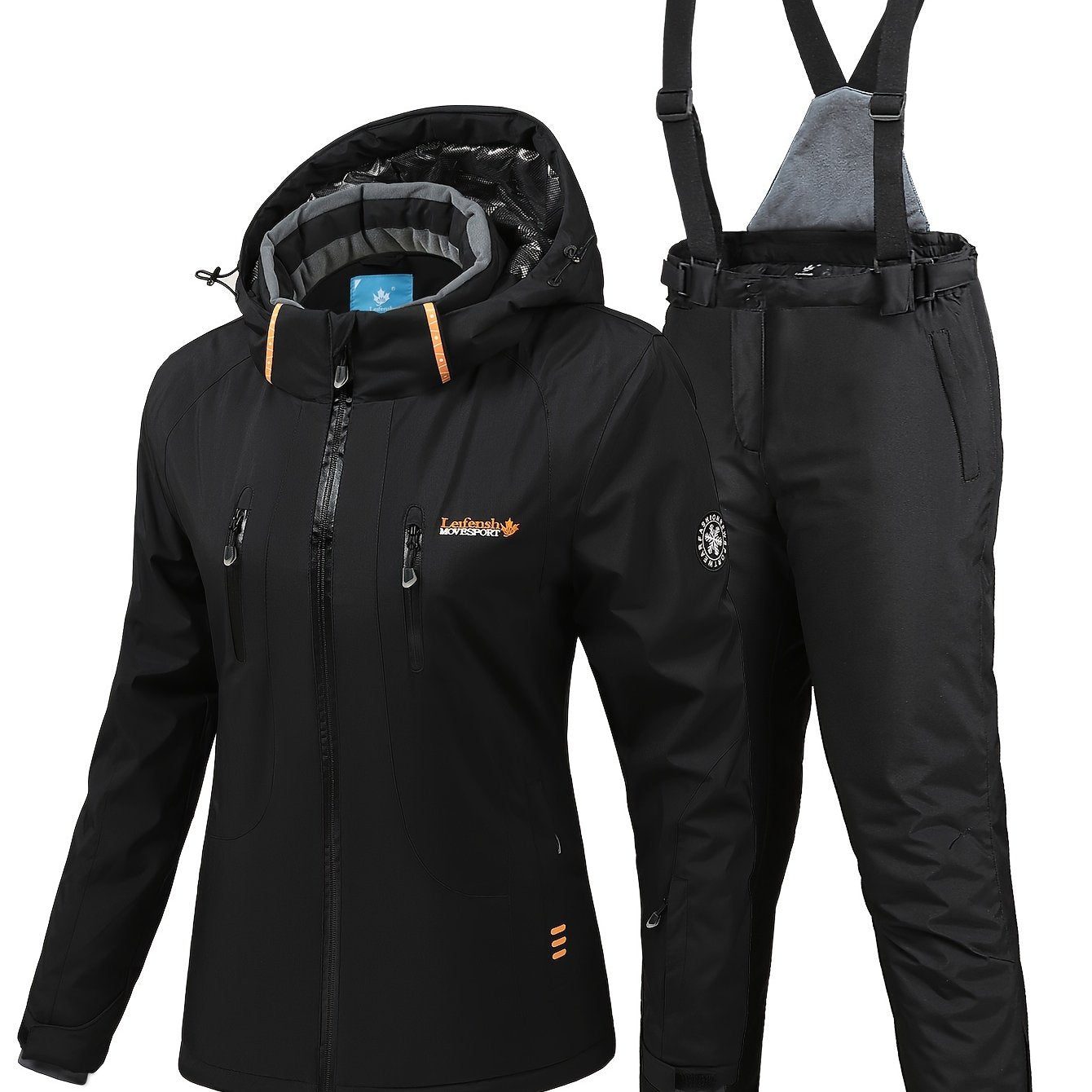 2Pcs Women's Ski Set Hooded Jacket & Suspender Trouser