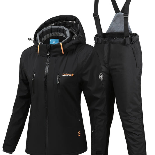 2Pcs Women's Ski Set Hooded Jacket & Suspender Trouser