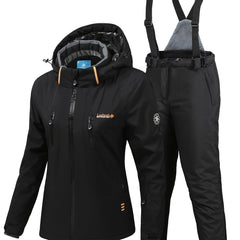2Pcs Women's Ski Set Hooded Jacket & Suspender Trouser