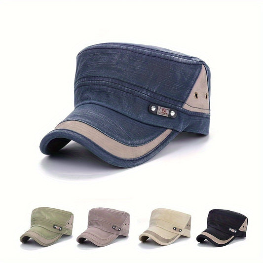 Men's Distressed Vintage Military Flat Top Sun Hat