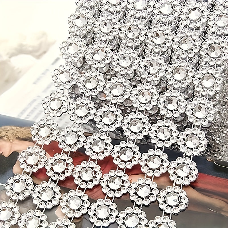 Silvery Mesh Ribbon Wrap Sunflower Crystal Rhinestone Sparkle Ribbon