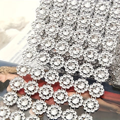 Silvery Mesh Ribbon Wrap Sunflower Crystal Rhinestone Sparkle Ribbon