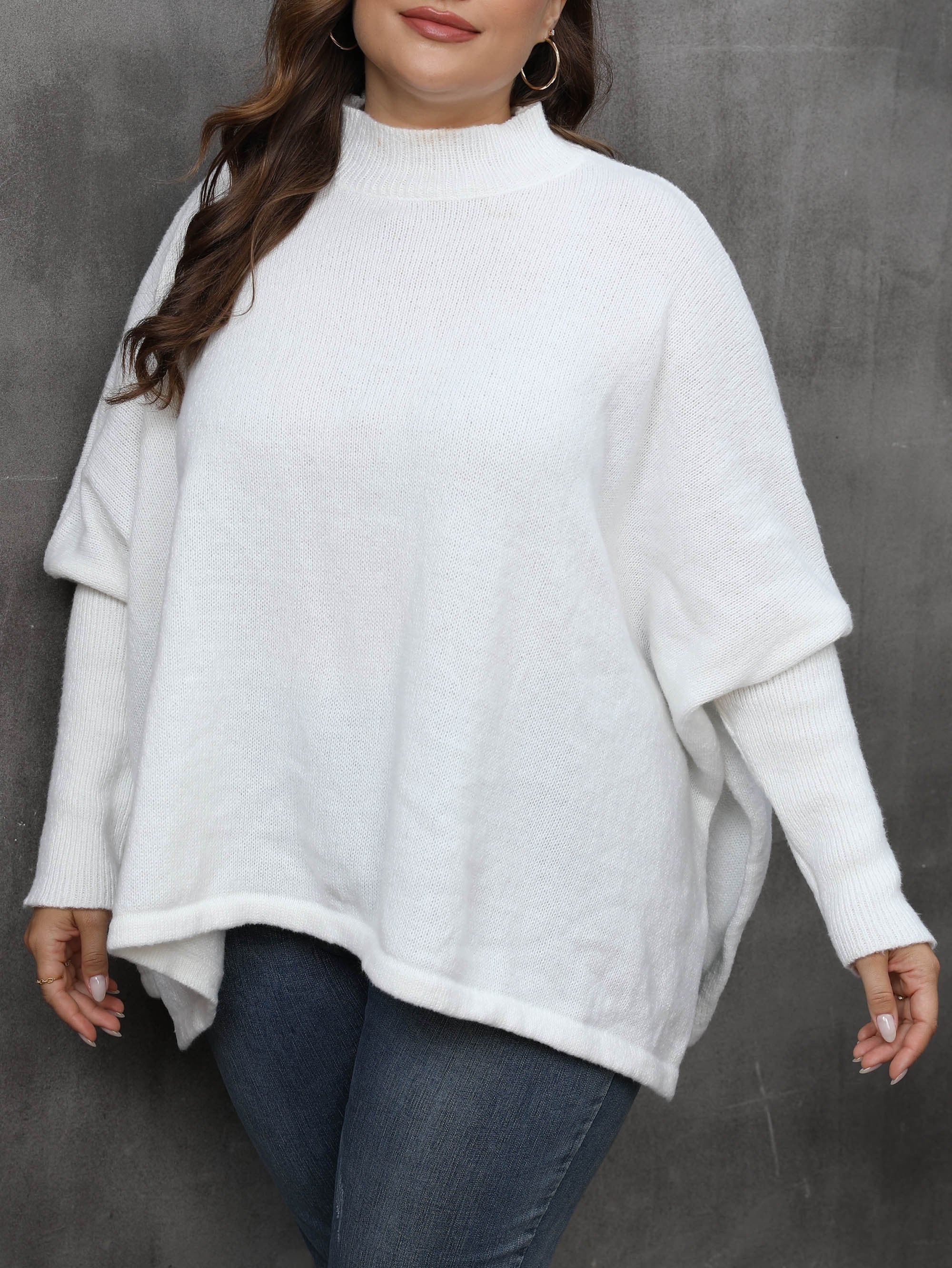  Casual Solid Bat Sleeve Round Neck Sweater