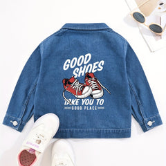 Boys Casual Shoes Print Denim Jacket Button Down Coat