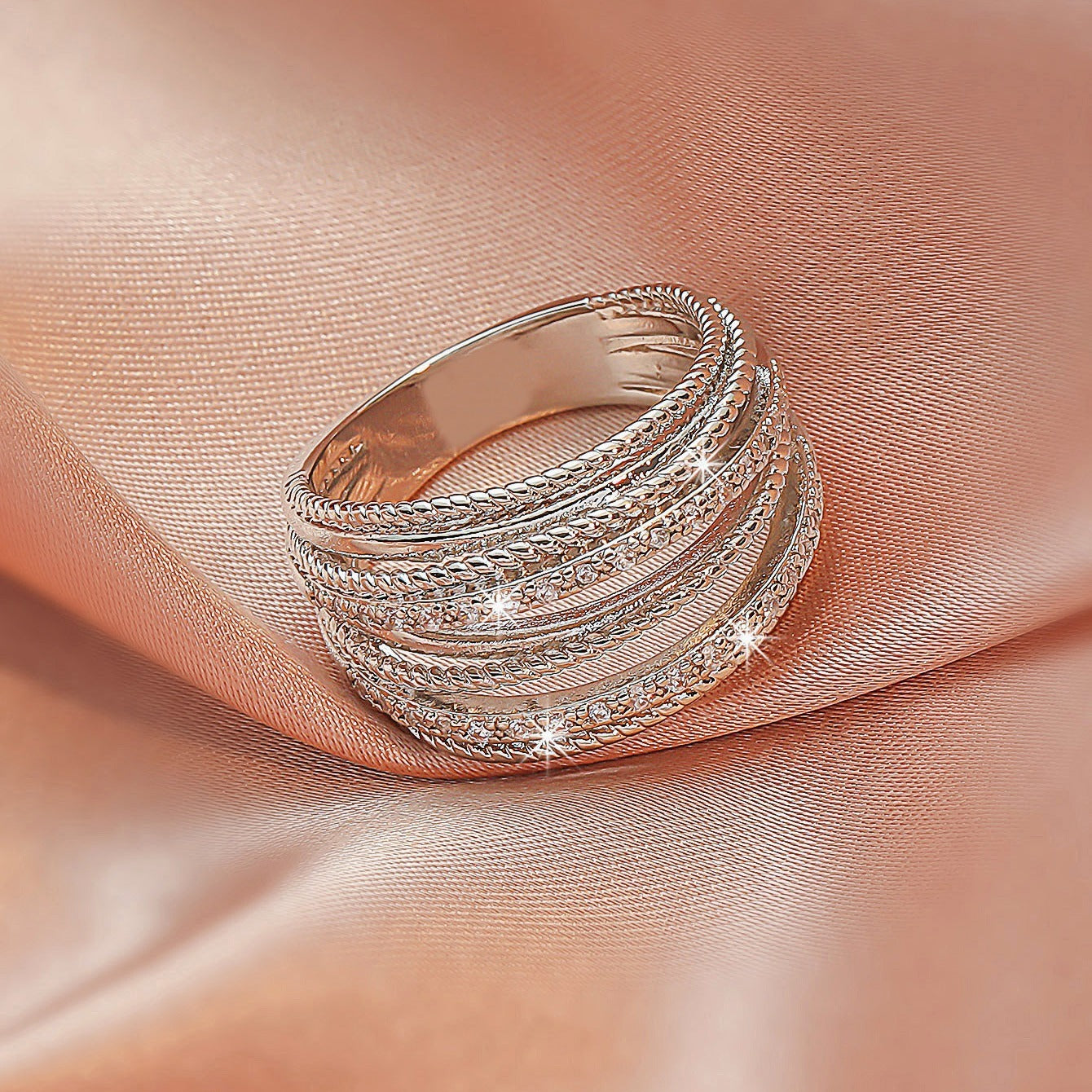 Romantic Rhinestone Cut Out Copper Ring Bracelet