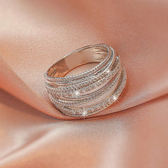 Romantic Rhinestone Cut Out Copper Ring Bracelet