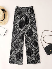 Paisley Scarf Print Wide Leg Pants Boho Casual Loose Pants