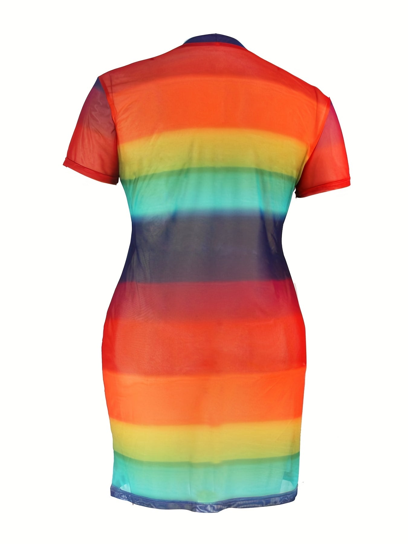  Colorblock Stripe Round Neck Sheer Fit Dress