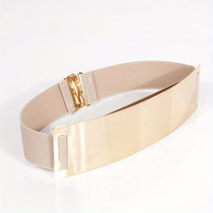 Metal Mirror Stretch Waistband Wide Elastic Belt for Women