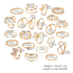 23pcs Exaggerated Flower Butterfly Rhinestone Pearl Ring Set Women's Joint Ring