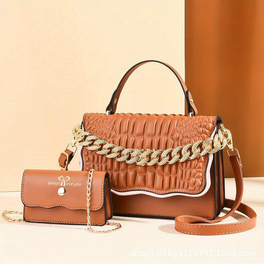 Metal Chain Shoulder Bag PU Leather Handbag Crossbody Bag