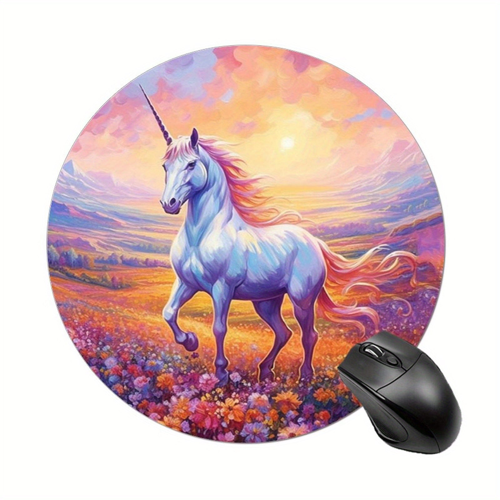 Unicorn Gaming Mouse Pad for Women and Girls Round Mousepad Non-slip Rubber Mat