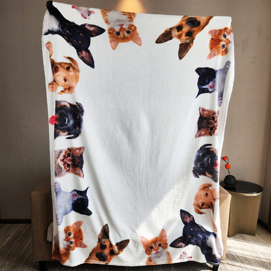 Funny Pet Cat Dog Simulation Print Blanket Warm Flannel for Camping Travel