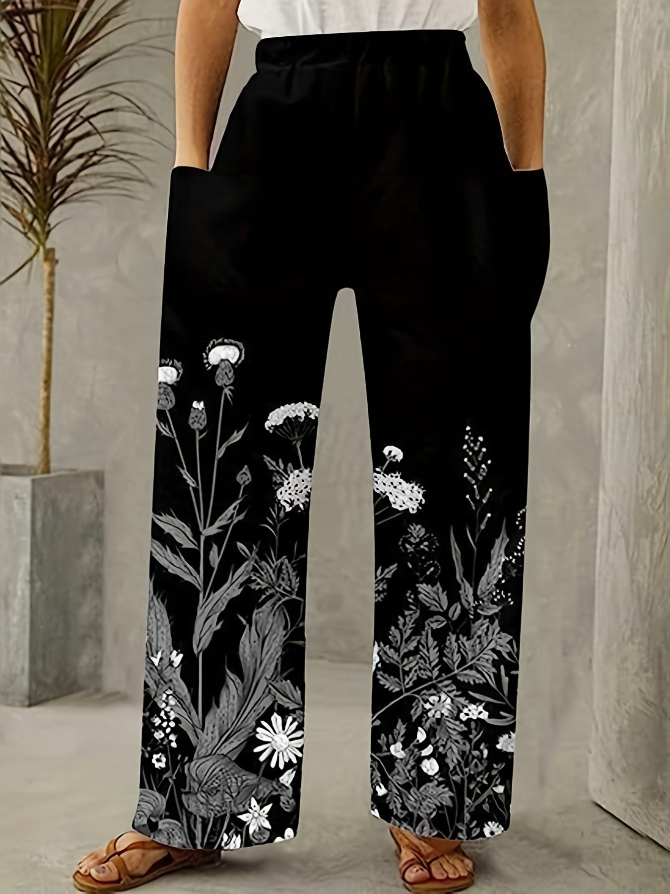  Floral Print Wide Leg Loose Pants
