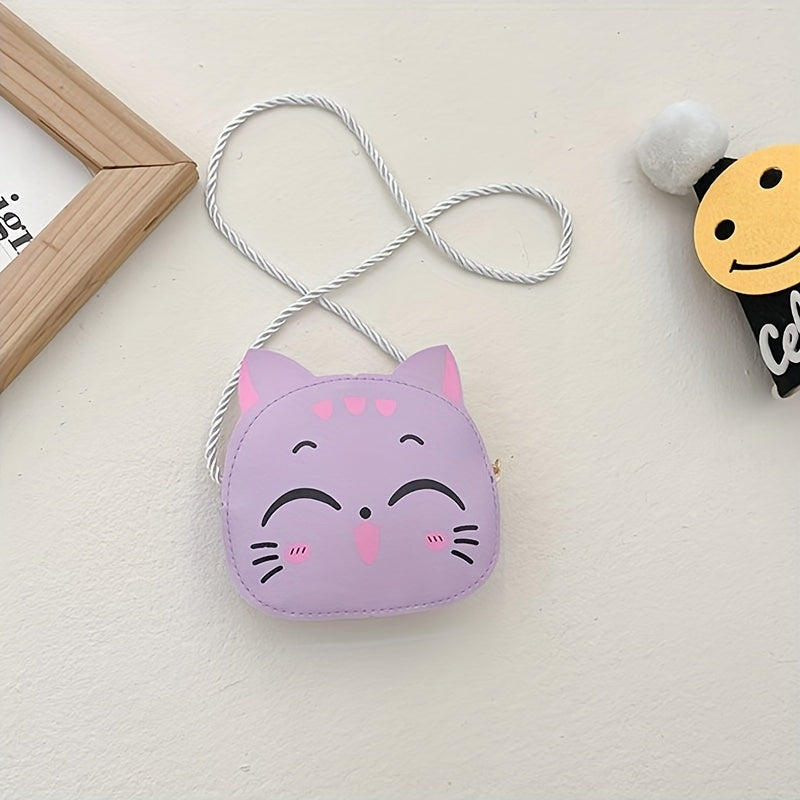 Cartoon Cat Crossbody Bag for Girls Mini PU Leather Shoulder Bag with Coin Purse