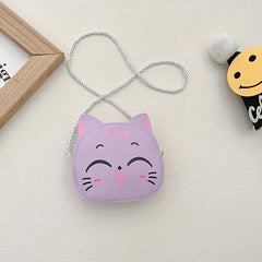Cartoon Cat Crossbody Bag for Girls Mini PU Leather Shoulder Bag with Coin Purse