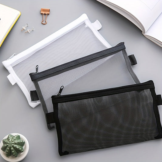 Transparent Mesh Student Pencil Bag Zipper Pencil Case