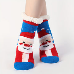 Christmas Print Fuzzy Socks Women's Mid Tube Stockings