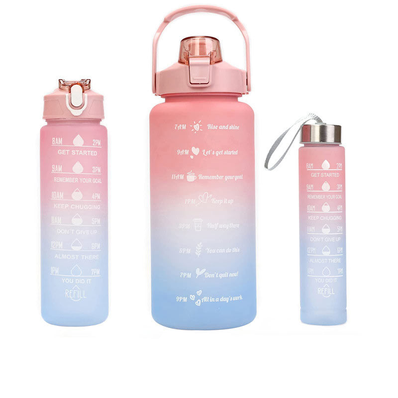 Gradient Straw Water Bottle 3 Pack Outdoor Fitness Cup School Travel