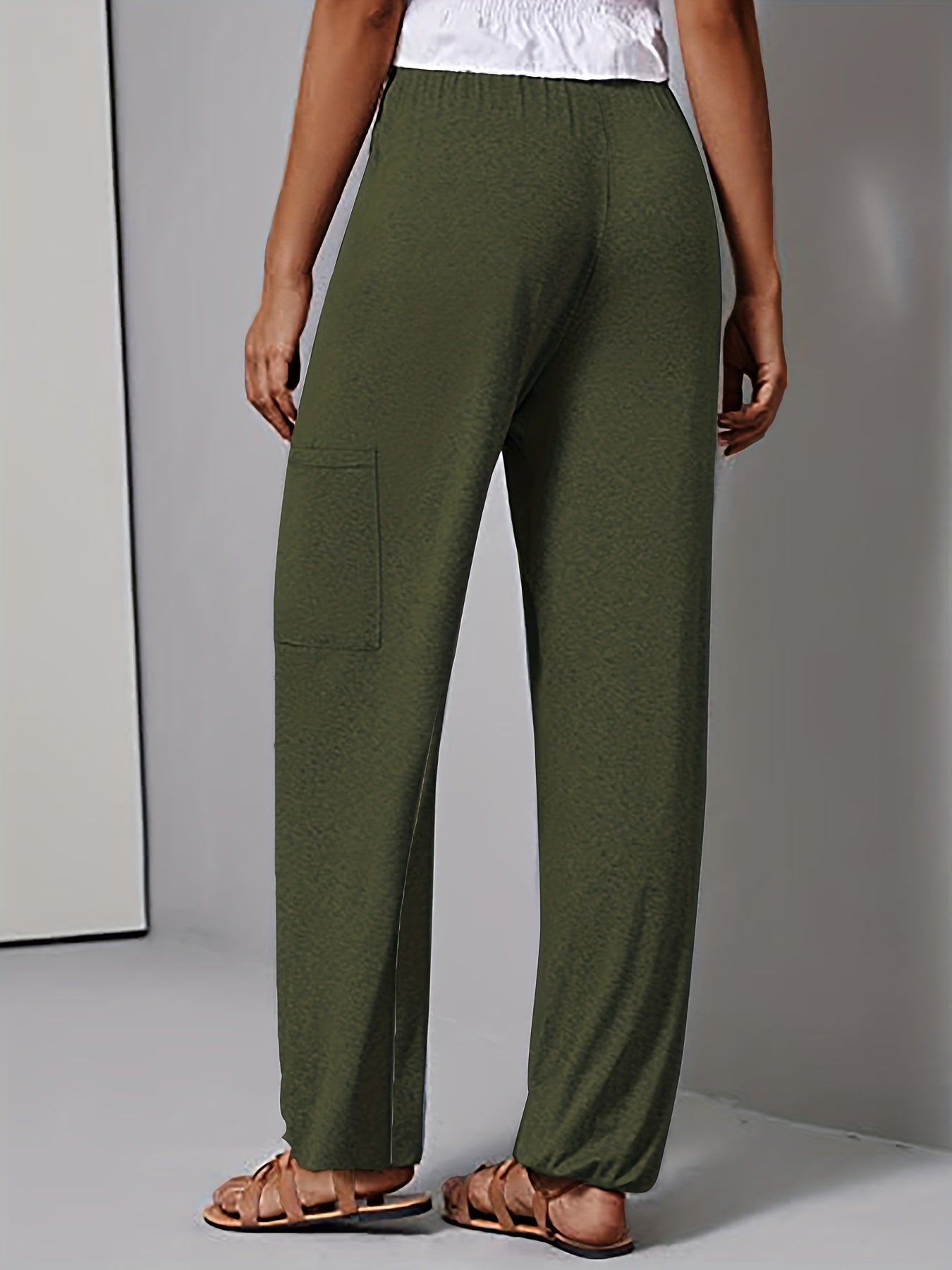  Casual Pants Solid Elastic Drawstring Medium Stretch Pants