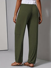  Casual Pants Solid Elastic Drawstring Medium Stretch Pants