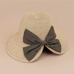 Wide Brim Straw Sun Hat with Bow for UV Protection