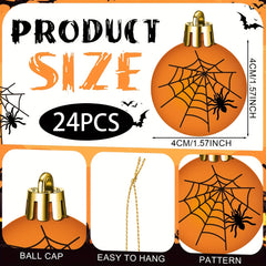 24 Pcs Halloween Plastic Ball Ornaments Horror Themed Tree Decorations Pumpkin C