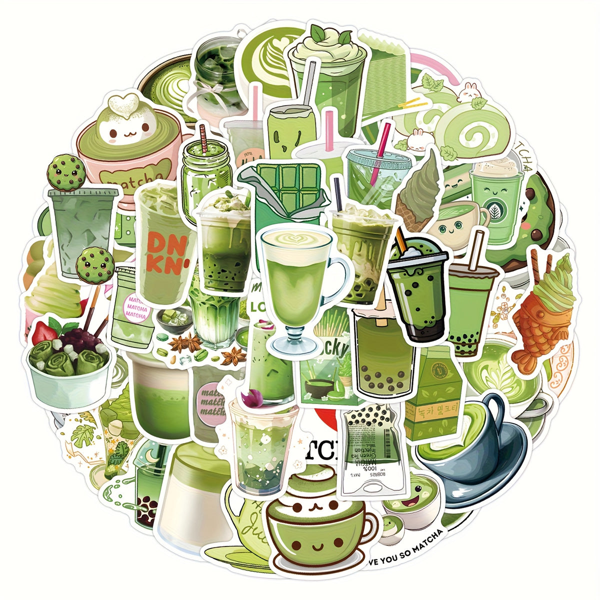 55pcs Green Matcha Dessert Series Cartoon Stickers