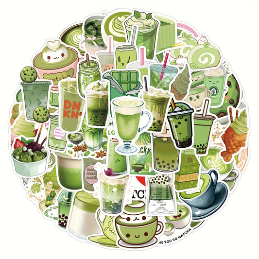 55pcs Green Matcha Dessert Series Cartoon Stickers