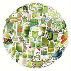 55pcs Green Matcha Dessert Series Cartoon Stickers